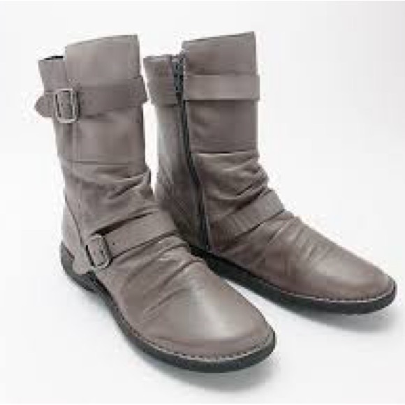 Miz Mooz Grey Leather Buckled Mid Pasha Boots Women's 41 NWOT - Picture 2 of 12